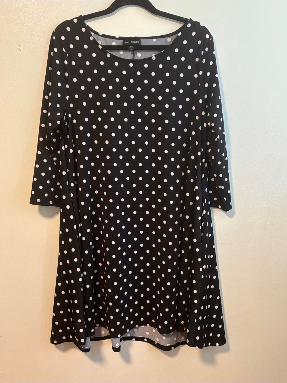 Nina Leonard Black Dress with White Polka Dots